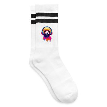 Pudel mit Kopfhörer - Gestreifte Tennissocken - Weiß/Schwarz - Rechts