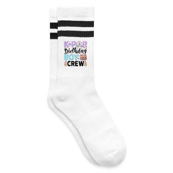 K-Pop Birthday Boy Crew - Gestreifte Tennissocken - Weiß/Schwarz - Rechts