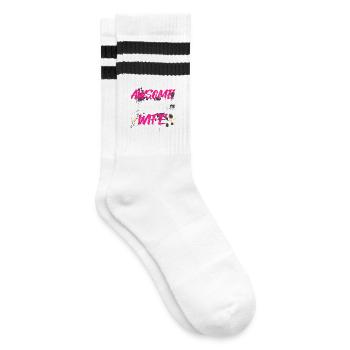 Awsome muddy wife Schlammlauf Mud Run Muddy Race - Gestreifte Tennissocken - Weiß/Schwarz - Rechts