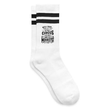 My Circus My Monkeys Funny Saying Vintage - Striped tennis socks - white/black - Right