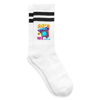 80er90er Neon TV Retro - Gestreifte Tennissocken - Weiß/Schwarz - Rechts