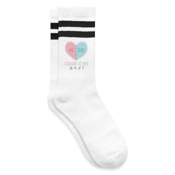 Geschlechterenthüllung: Er ist Cousin zur Bienen-Babyparty - Gestreifte Tennissocken - Weiß/Schwarz - Rechts