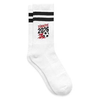 Türkiye 2026 Fußball Flamme mit Flagge - Gestreifte Tennissocken - Weiß/Schwarz - Rechts