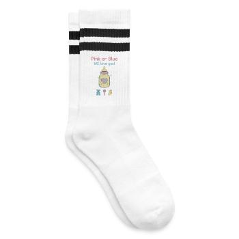 Geschlechterenthüllung Pink oder Blau Wir lieben dich Babyparty - Gestreifte Tennissocken - Weiß/Schwarz - Rechts