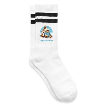 Rente Ruhestand Leben genießen Geschenk - Gestreifte Tennissocken - Weiß/Schwarz - Rechts