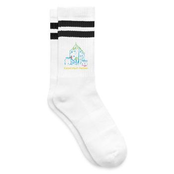 Kaiserstadt Aachen, Handzeichnung Ponttor - Gestreifte Tennissocken - Weiß/Schwarz - Rechts
