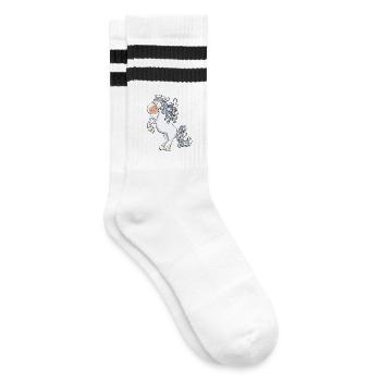 Steigendes Pferd im wallender Mähne I Comic - Gestreifte Tennissocken - Weiß/Schwarz - Rechts