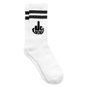Fuck you fuck it finger middle finger # - Striped tennis socks - white/black - Right