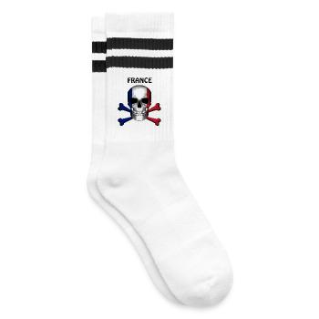 Skull Jolly Roger Pirate Flag France R6Z - Gestreifte Tennissocken - Weiß/Schwarz - Rechts