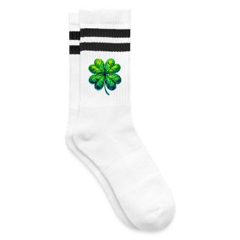 Vierblättriges Kleeblatt - Gestreifte Tennissocken - Weiß/Schwarz - Rechts