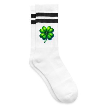 Vierblättriges Kleeblatt - Gestreifte Tennissocken - Weiß/Schwarz - Rechts