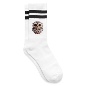 Süße Eule - Gestreifte Tennissocken - Weiß/Schwarz - Rechts