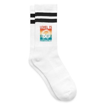 15. Geburtstag Jungen Gamer Level 15 Unlocked - Gestreifte Tennissocken - Weiß/Schwarz - Rechts