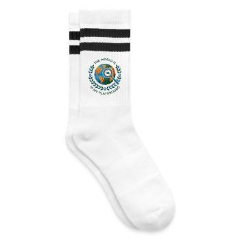 Die Welt ist mein Spielplatz, Geocaching - Gestreifte Tennissocken - Weiß/Schwarz - Rechts