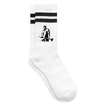 Arbeiter - Schwarzsilhouette Kunstmotiv - Gestreifte Tennissocken - Weiß/Schwarz - Rechts