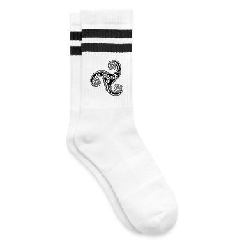 Symbol tribal schwarz - Gestreifte Tennissocken - Weiß/Schwarz - Rechts