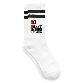 Lustiger Junggesellenabschied Verlobung Hochzeit Verheiratet - Gestreifte Tennissocken - Weiß/Schwarz - Rechts