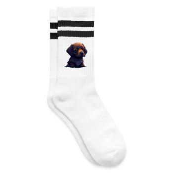 Dachshund in Digital Style - Striped tennis socks - white/black - Right
