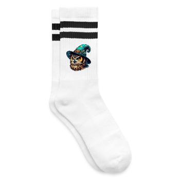 Zauberer Eule - Gestreifte Tennissocken - Weiß/Schwarz - Rechts