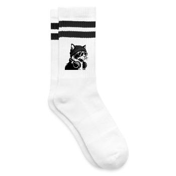 Cat DJ Cosy Black Knit - Gestreifte Tennissocken - Weiß/Schwarz - Rechts