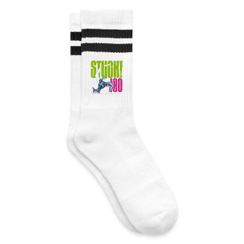 FESTGEFAHREN! 100 Schild gerissen - Gestreifte Tennissocken - Weiß/Schwarz - Rechts