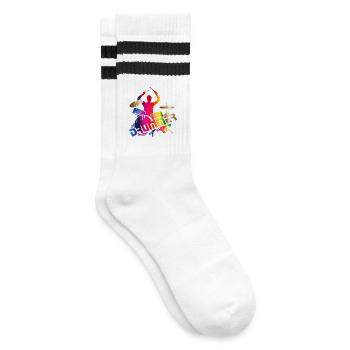 colorful drummer sits on the drums - Striped tennis socks - white/black - Right