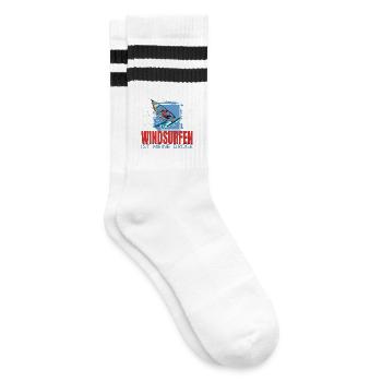 Windsurfen ist meine Droge - Gestreifte Tennissocken - Weiß/Schwarz - Rechts