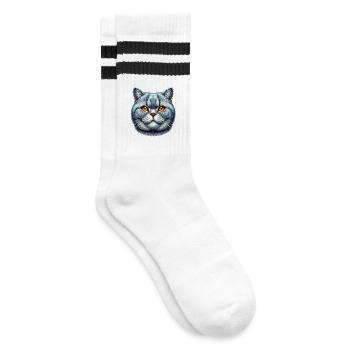 British Shorthair Cat - Striped tennis socks - white/black - Right