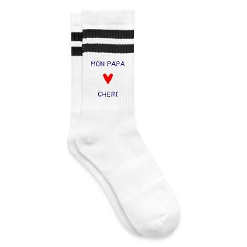 PAPA. VATERTAG. FROHER VATERTAG. ALLES GUTE ZUM GEBURTSTAG. - Gestreifte Tennissocken - Weiß/Schwarz - Rechts