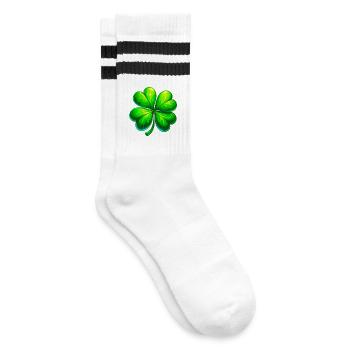 Vierblättriges Kleeblatt - Gestreifte Tennissocken - Weiß/Schwarz - Rechts