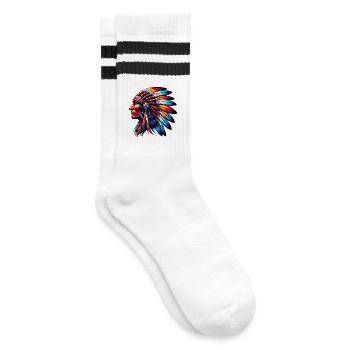 Amerikanischer Indianer Amerikaner - Gestreifte Tennissocken - Weiß/Schwarz - Rechts