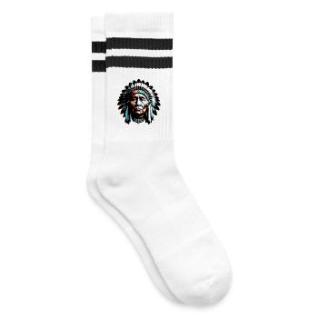 Amerikanisch, Indianer, Amerikaner - Gestreifte Tennissocken - Weiß/Schwarz - Rechts