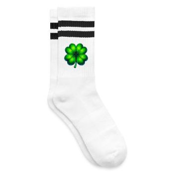 Vierblättriges Kleeblatt - Gestreifte Tennissocken - Weiß/Schwarz - Rechts
