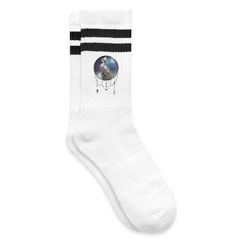 Wunderbarer eleganter Pfau - Gestreifte Tennissocken - Weiß/Schwarz - Rechts