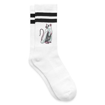 Rat Halloween Ghost - Striped tennis socks - white/black - Right