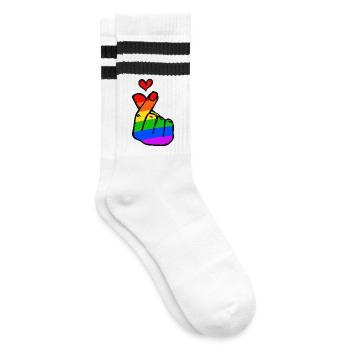 Rainbow Heart Love Peace Passion - Striped tennis socks - white/black - Right