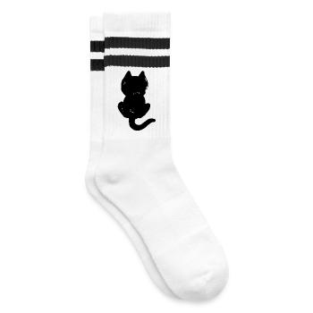 Katze coole Silhouette von hinten - Gestreifte Tennissocken - Weiß/Schwarz - Rechts