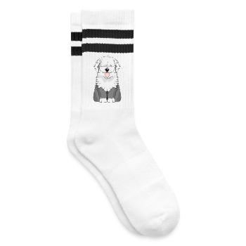adorable Bobtail Dog - plush German Shepherd - Striped tennis socks - white/black - Right
