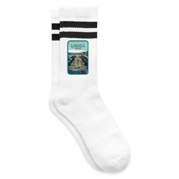 Illustration Rossio-Platz, Lissabon - Gestreifte Tennissocken - Weiß/Schwarz - Rechts