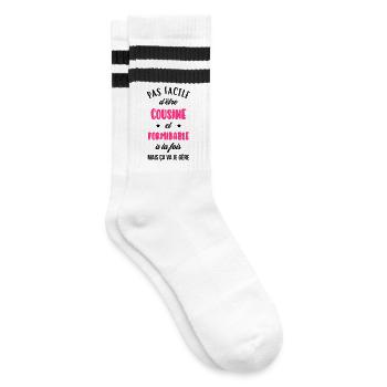 Onkel / Tante / Vetter / Cousin / Kusine - Gestreifte Tennissocken - Weiß/Schwarz - Rechts