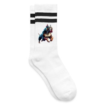 chien pitbull qui court origami géométrique 3d - Chaussettes de tennis - blanc/noir - Droite