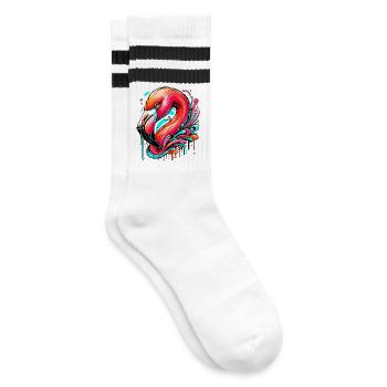 Flamingo - Gestreifte Tennissocken - Weiß/Schwarz - Rechts
