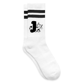 Cat Letter J - Striped tennis socks - white/black - Right
