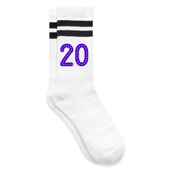 20. 20 JAHRE. 20-JÄHRIGES JUBILÄUM. 20-JÄHRIGES JUBILÄUM. - Gestreifte Tennissocken - Weiß/Schwarz - Rechts