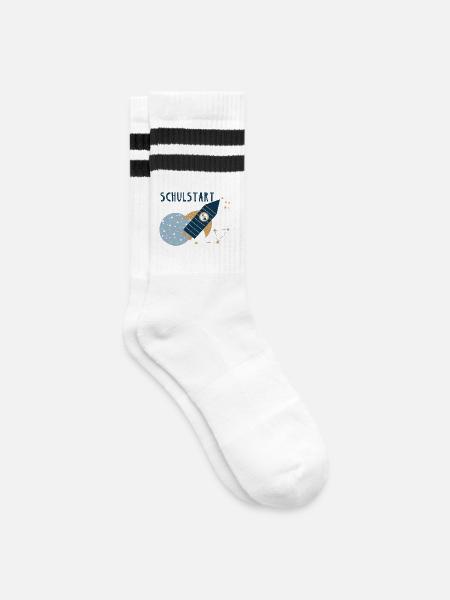 Schulstart Rakete 1a - Gestreifte Tennissocken - Weiß/Schwarz