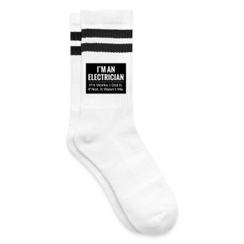 Electrician T-Shirt – Funny Trade Workwear Joke - Striped tennis socks - white/black - Right