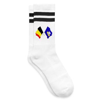 Flagge Belgien, die Region Brüssel-Hauptstadt - Gestreifte Tennissocken - Weiß/Schwarz - Rechts