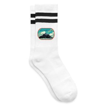 Illustration in blue and green of Mont Saint Michel - Striped tennis socks - white/black - Right