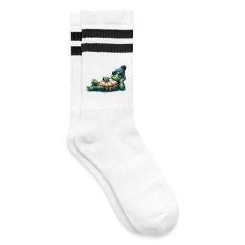 Chillige Kröte Schildkröte cool chillen Geschenk - Gestreifte Tennissocken - Weiß/Schwarz - Rechts