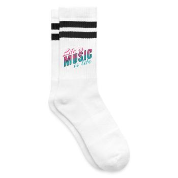 Life Is Music Is Life Statement für Musiker - Gestreifte Tennissocken - Weiß/Schwarz - Rechts